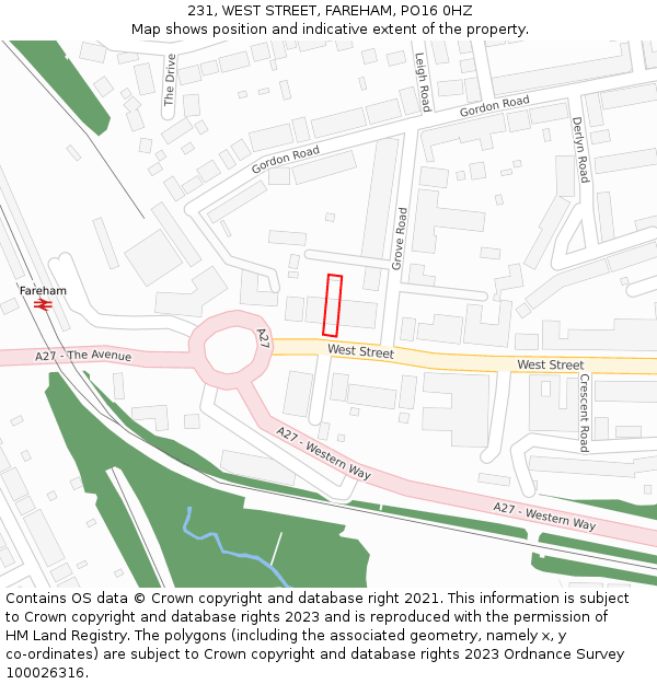 231, WEST STREET, FAREHAM, PO16 0HZ: Location map and indicative extent of plot