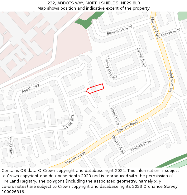 232, ABBOTS WAY, NORTH SHIELDS, NE29 8LR: Location map and indicative extent of plot