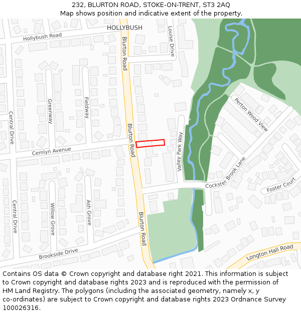 232, BLURTON ROAD, STOKE-ON-TRENT, ST3 2AQ: Location map and indicative extent of plot