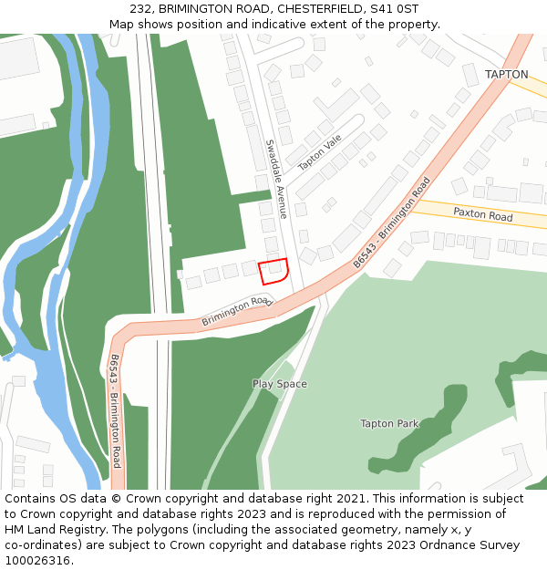 232, BRIMINGTON ROAD, CHESTERFIELD, S41 0ST: Location map and indicative extent of plot