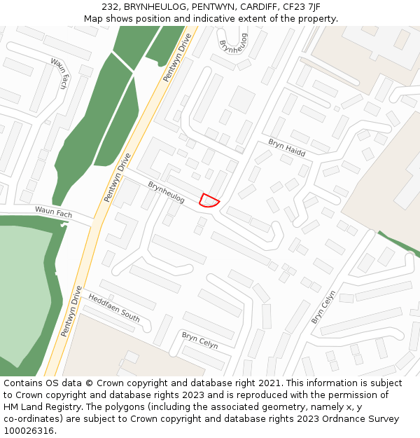 232, BRYNHEULOG, PENTWYN, CARDIFF, CF23 7JF: Location map and indicative extent of plot