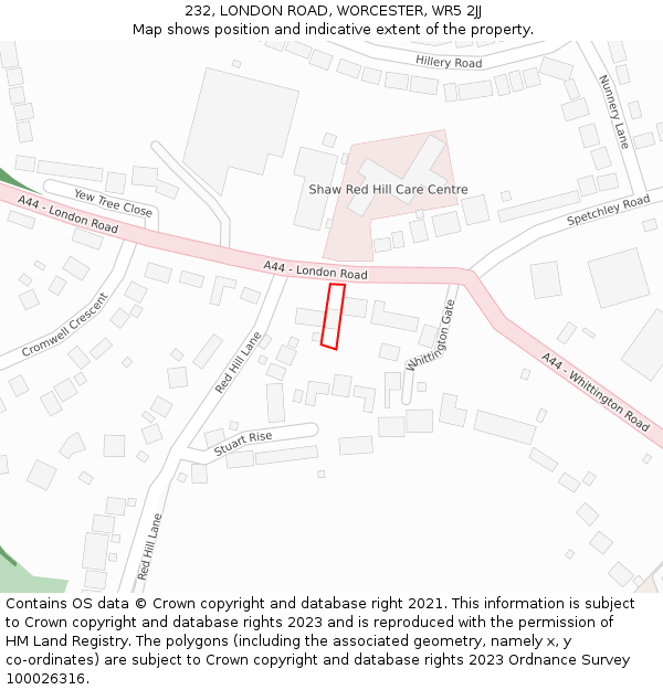 232, LONDON ROAD, WORCESTER, WR5 2JJ: Location map and indicative extent of plot
