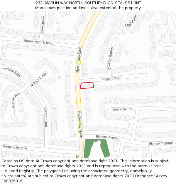 232, MAPLIN WAY NORTH, SOUTHEND-ON-SEA, SS1 3NT: Location map and indicative extent of plot