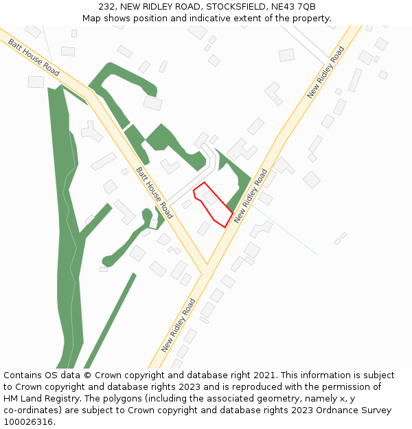 232, NEW RIDLEY ROAD, STOCKSFIELD, NE43 7QB: Location map and indicative extent of plot