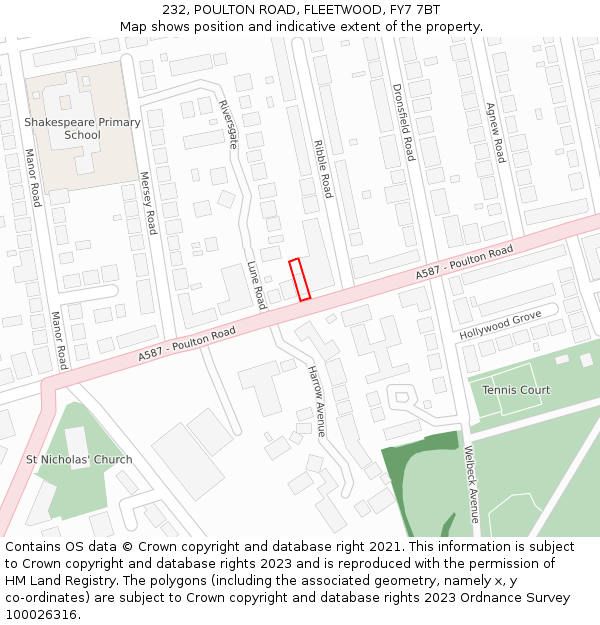 232, POULTON ROAD, FLEETWOOD, FY7 7BT: Location map and indicative extent of plot