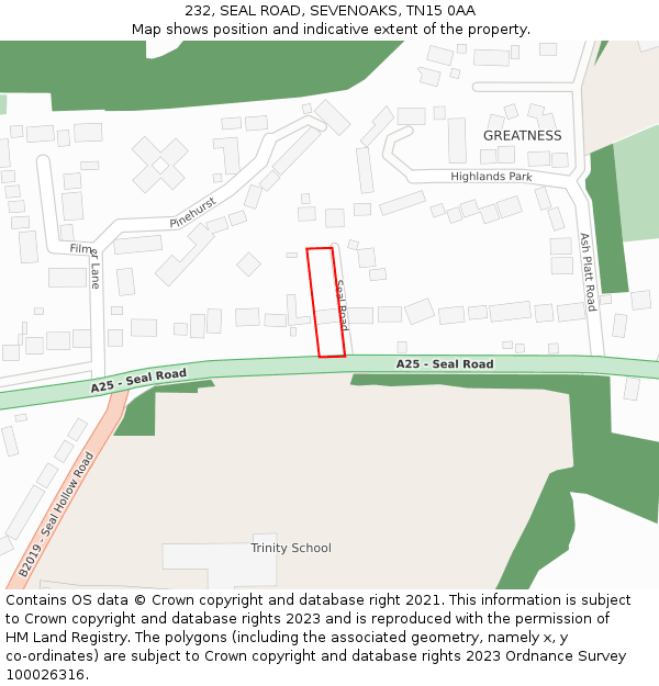 232, SEAL ROAD, SEVENOAKS, TN15 0AA: Location map and indicative extent of plot