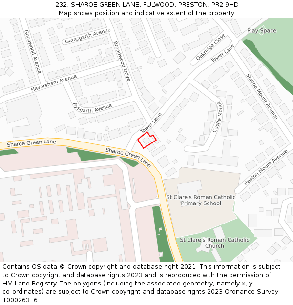 232, SHAROE GREEN LANE, FULWOOD, PRESTON, PR2 9HD: Location map and indicative extent of plot