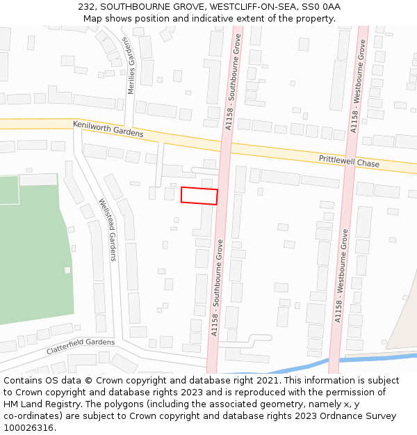 232, SOUTHBOURNE GROVE, WESTCLIFF-ON-SEA, SS0 0AA: Location map and indicative extent of plot