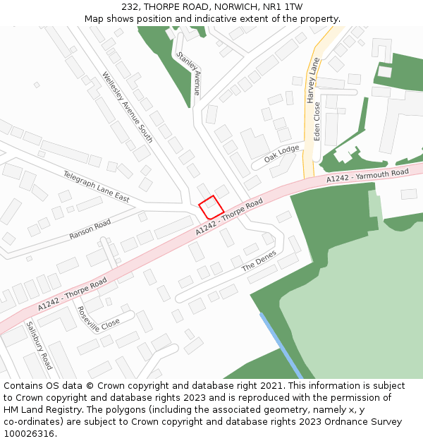 232, THORPE ROAD, NORWICH, NR1 1TW: Location map and indicative extent of plot