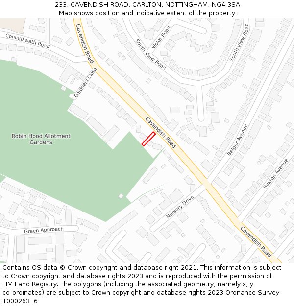 233, CAVENDISH ROAD, CARLTON, NOTTINGHAM, NG4 3SA: Location map and indicative extent of plot