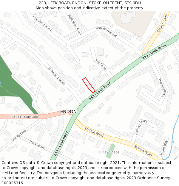 233, LEEK ROAD, ENDON, STOKE-ON-TRENT, ST9 9BH: Location map and indicative extent of plot