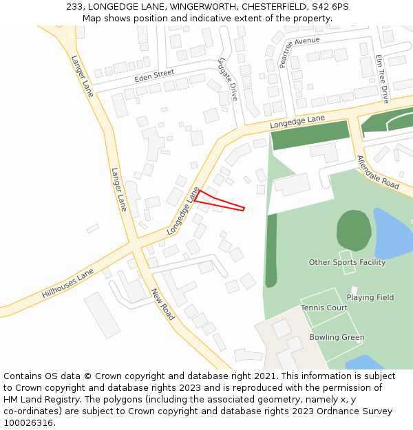 233, LONGEDGE LANE, WINGERWORTH, CHESTERFIELD, S42 6PS: Location map and indicative extent of plot