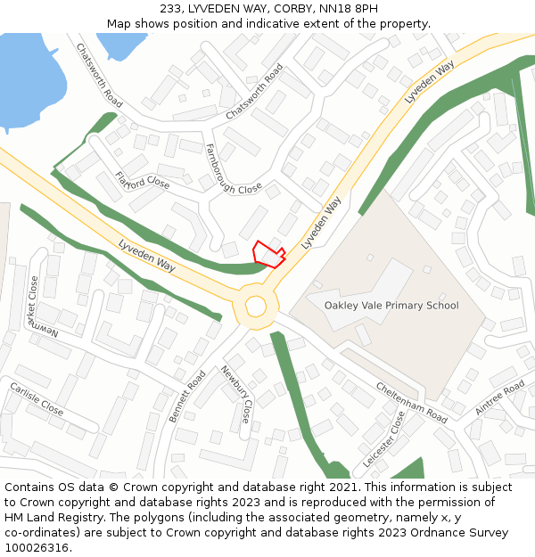 233, LYVEDEN WAY, CORBY, NN18 8PH: Location map and indicative extent of plot