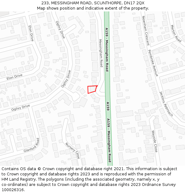 233, MESSINGHAM ROAD, SCUNTHORPE, DN17 2QX: Location map and indicative extent of plot