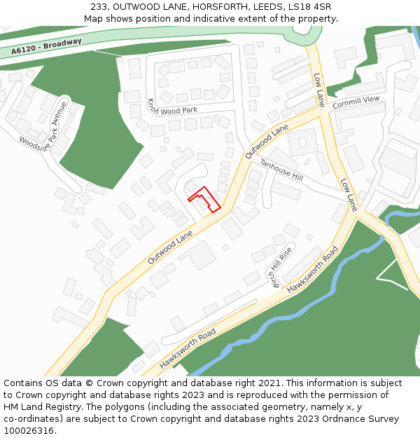 233, OUTWOOD LANE, HORSFORTH, LEEDS, LS18 4SR: Location map and indicative extent of plot
