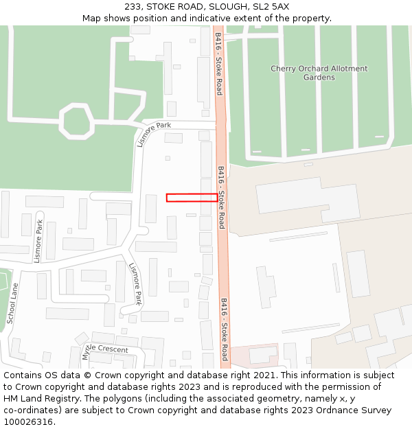 233, STOKE ROAD, SLOUGH, SL2 5AX: Location map and indicative extent of plot