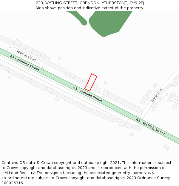 233, WATLING STREET, GRENDON, ATHERSTONE, CV9 2PJ: Location map and indicative extent of plot