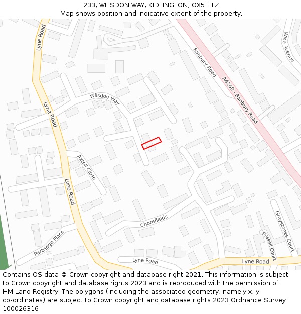 233, WILSDON WAY, KIDLINGTON, OX5 1TZ: Location map and indicative extent of plot