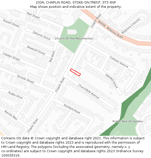 233A, CHAPLIN ROAD, STOKE-ON-TRENT, ST3 4NP: Location map and indicative extent of plot