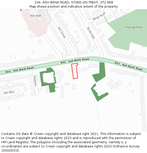 234, ASH BANK ROAD, STOKE-ON-TRENT, ST2 9EB: Location map and indicative extent of plot