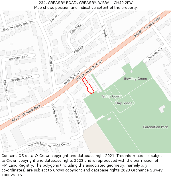 234, GREASBY ROAD, GREASBY, WIRRAL, CH49 2PW: Location map and indicative extent of plot