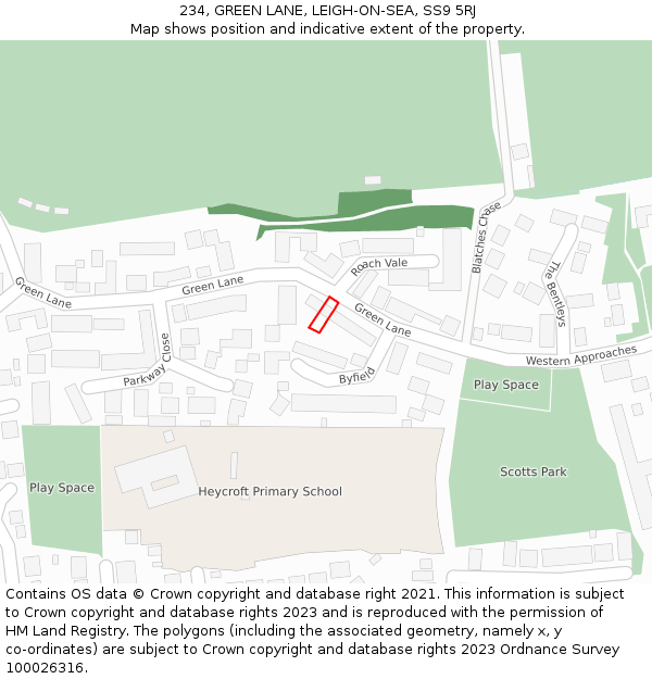 234, GREEN LANE, LEIGH-ON-SEA, SS9 5RJ: Location map and indicative extent of plot