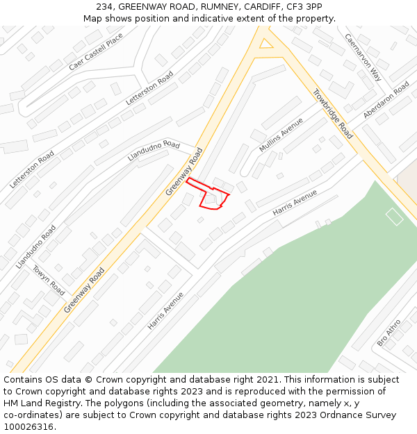 234, GREENWAY ROAD, RUMNEY, CARDIFF, CF3 3PP: Location map and indicative extent of plot