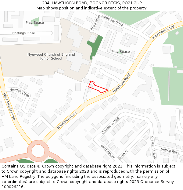 234, HAWTHORN ROAD, BOGNOR REGIS, PO21 2UP: Location map and indicative extent of plot