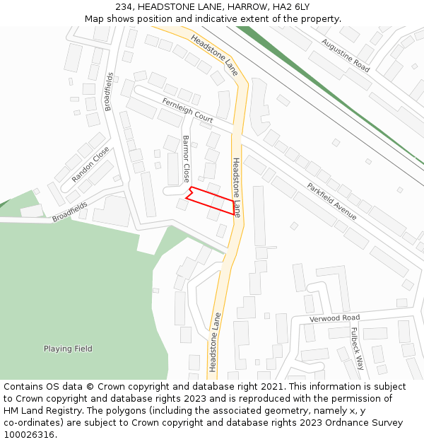 234, HEADSTONE LANE, HARROW, HA2 6LY: Location map and indicative extent of plot