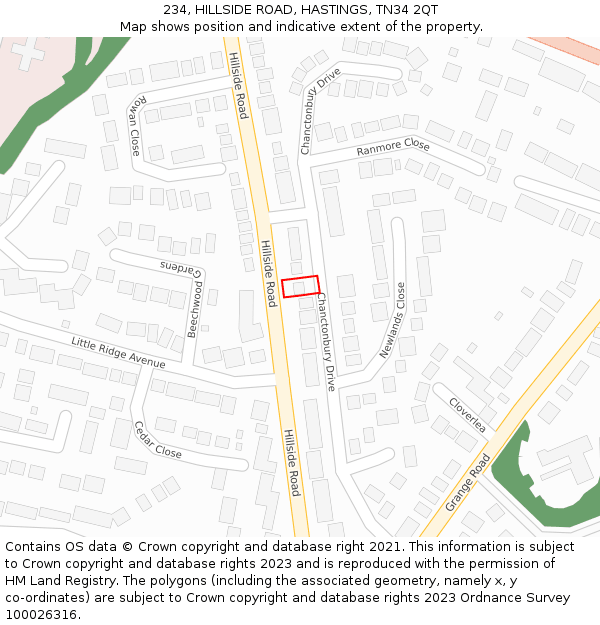 234, HILLSIDE ROAD, HASTINGS, TN34 2QT: Location map and indicative extent of plot