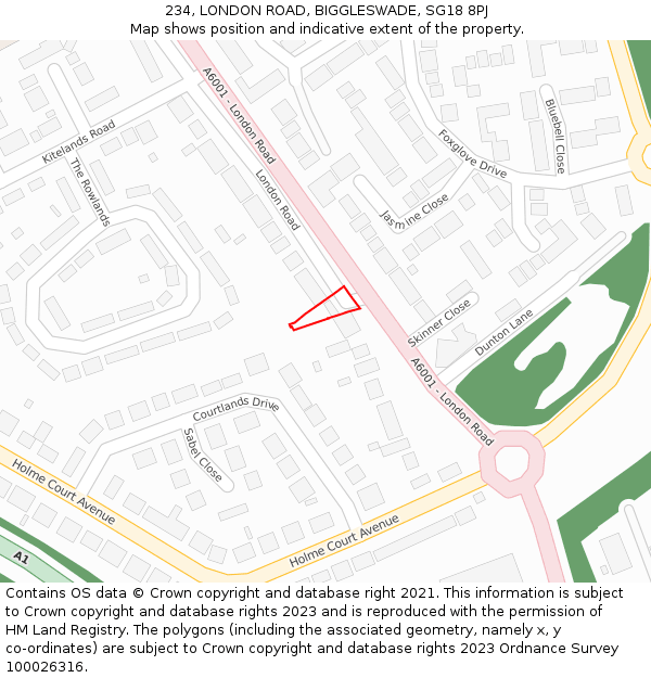 234, LONDON ROAD, BIGGLESWADE, SG18 8PJ: Location map and indicative extent of plot