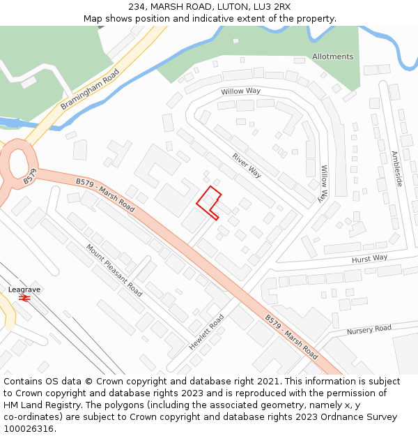 234, MARSH ROAD, LUTON, LU3 2RX: Location map and indicative extent of plot