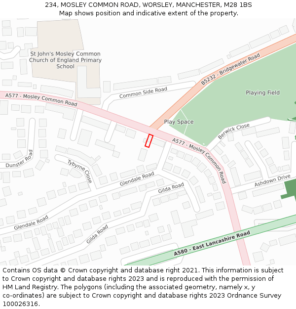 234, MOSLEY COMMON ROAD, WORSLEY, MANCHESTER, M28 1BS: Location map and indicative extent of plot