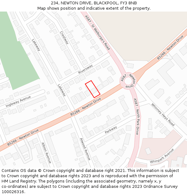 234, NEWTON DRIVE, BLACKPOOL, FY3 8NB: Location map and indicative extent of plot