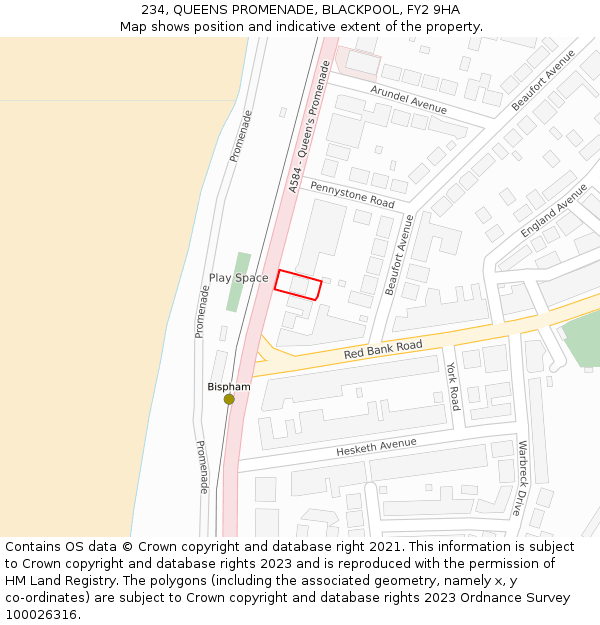 234, QUEENS PROMENADE, BLACKPOOL, FY2 9HA: Location map and indicative extent of plot