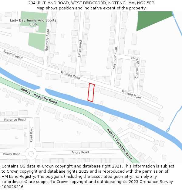 234, RUTLAND ROAD, WEST BRIDGFORD, NOTTINGHAM, NG2 5EB: Location map and indicative extent of plot