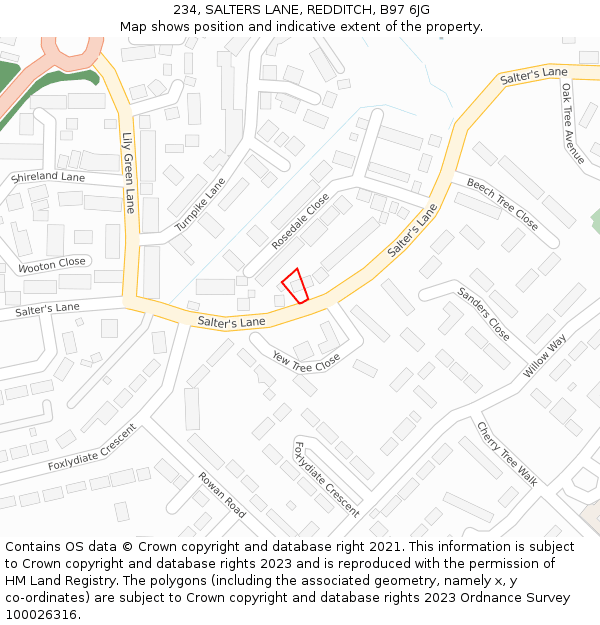 234, SALTERS LANE, REDDITCH, B97 6JG: Location map and indicative extent of plot