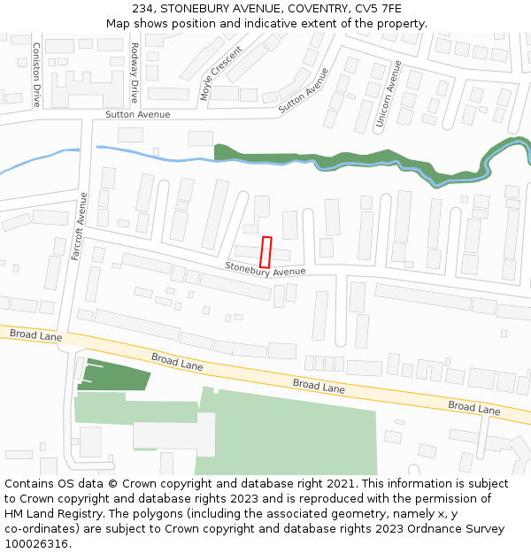 234, STONEBURY AVENUE, COVENTRY, CV5 7FE: Location map and indicative extent of plot