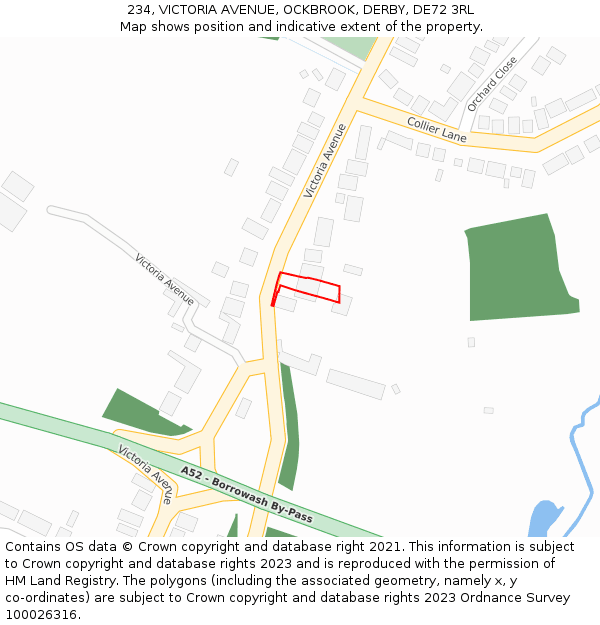 234, VICTORIA AVENUE, OCKBROOK, DERBY, DE72 3RL: Location map and indicative extent of plot