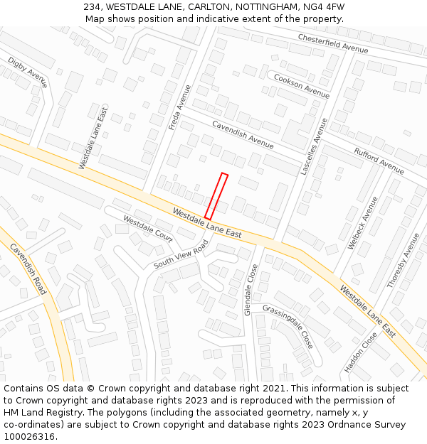 234, WESTDALE LANE, CARLTON, NOTTINGHAM, NG4 4FW: Location map and indicative extent of plot