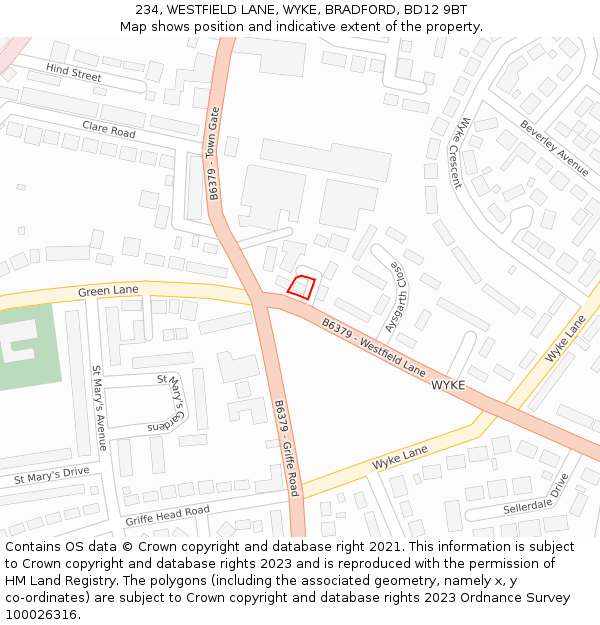 234, WESTFIELD LANE, WYKE, BRADFORD, BD12 9BT: Location map and indicative extent of plot