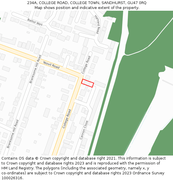 234A, COLLEGE ROAD, COLLEGE TOWN, SANDHURST, GU47 0RQ: Location map and indicative extent of plot