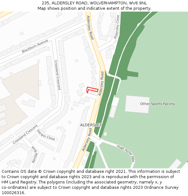 235, ALDERSLEY ROAD, WOLVERHAMPTON, WV6 9NL: Location map and indicative extent of plot