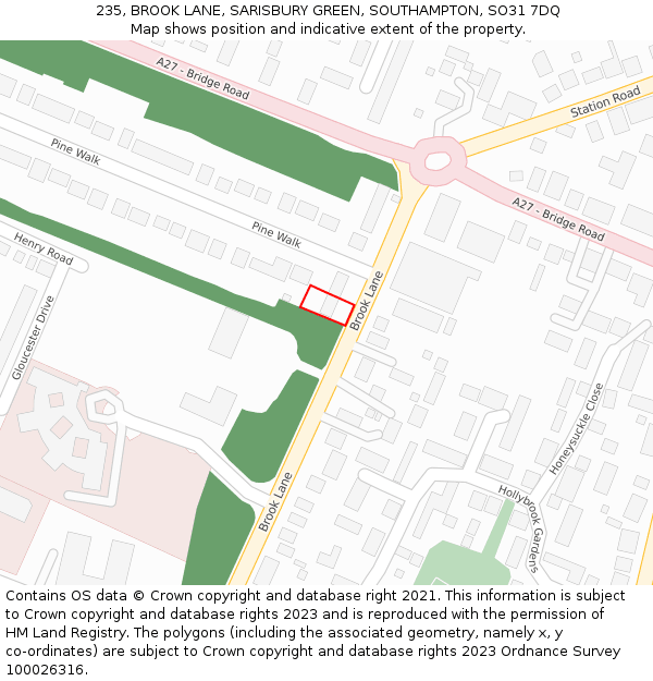 235, BROOK LANE, SARISBURY GREEN, SOUTHAMPTON, SO31 7DQ: Location map and indicative extent of plot