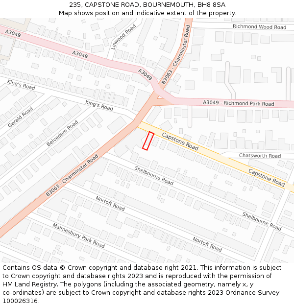 235, CAPSTONE ROAD, BOURNEMOUTH, BH8 8SA: Location map and indicative extent of plot