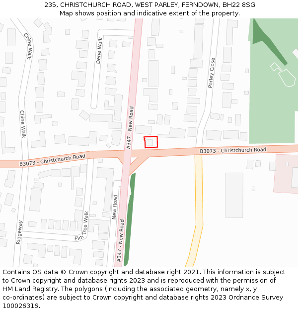 235, CHRISTCHURCH ROAD, WEST PARLEY, FERNDOWN, BH22 8SG: Location map and indicative extent of plot