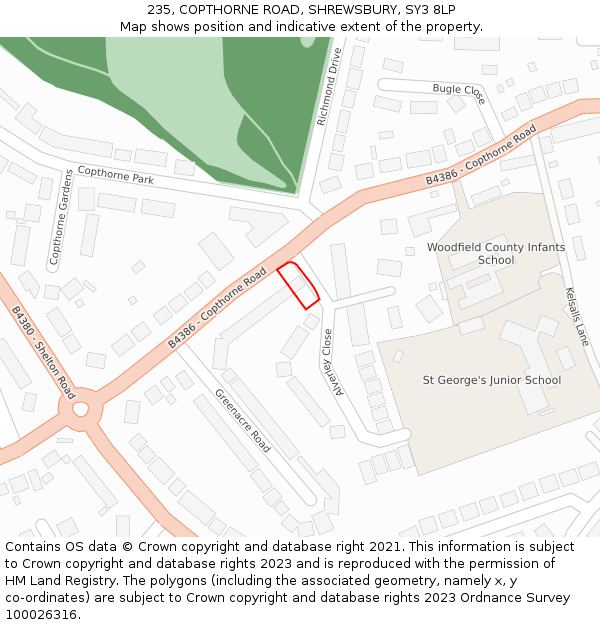 235, COPTHORNE ROAD, SHREWSBURY, SY3 8LP: Location map and indicative extent of plot