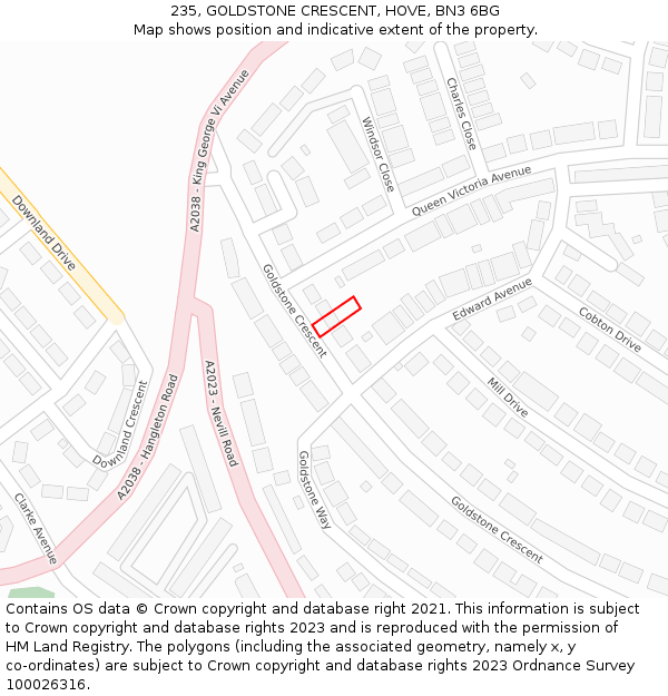 235, GOLDSTONE CRESCENT, HOVE, BN3 6BG: Location map and indicative extent of plot