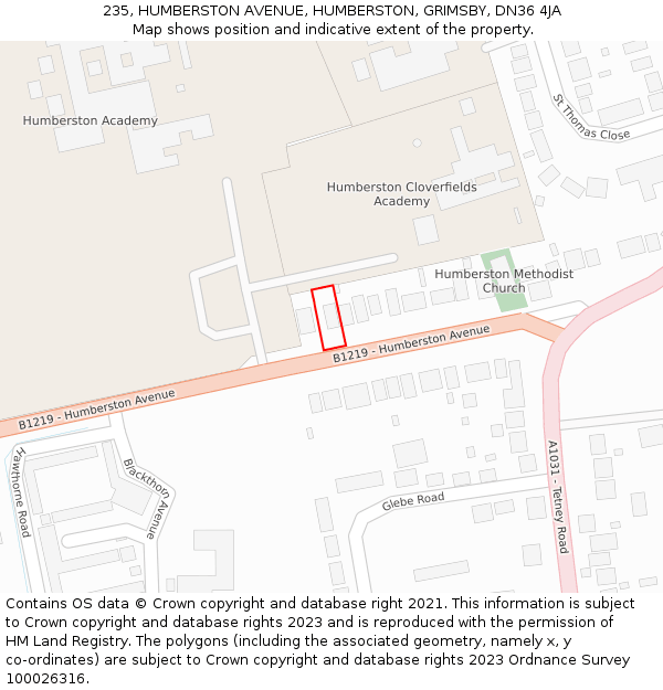 235, HUMBERSTON AVENUE, HUMBERSTON, GRIMSBY, DN36 4JA: Location map and indicative extent of plot