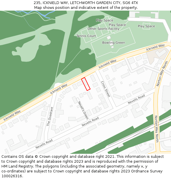 235, ICKNIELD WAY, LETCHWORTH GARDEN CITY, SG6 4TX: Location map and indicative extent of plot